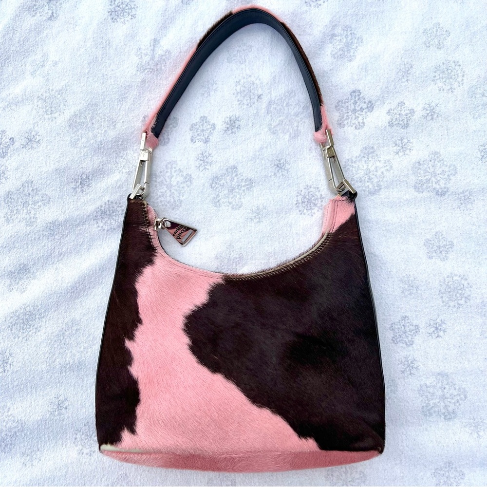 Pink cow print pony hair bag